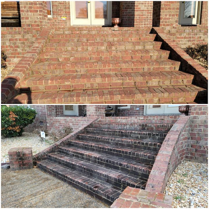 Brick stair pressure washing springield before and after